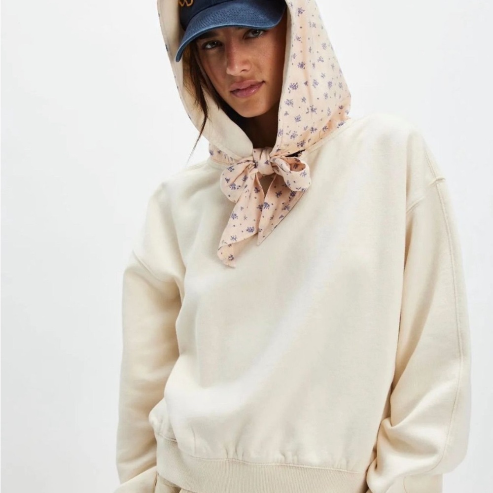 Free People Head Scarf Hoodie Buttercup Cream Combo Boho Chic Women’s XS NWOT